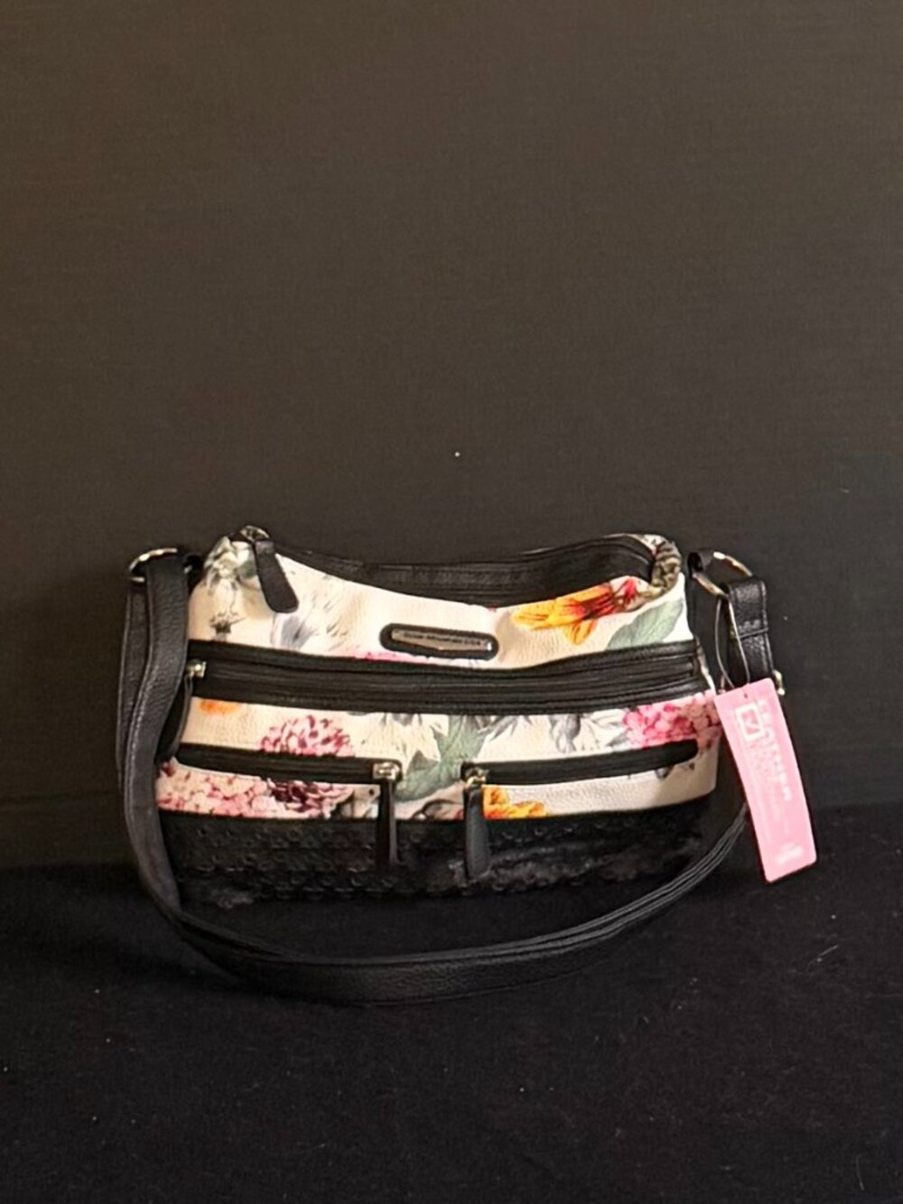 NWT Stone Mountain Leather Floral Botanical Print Adjustable Crossbody Purse